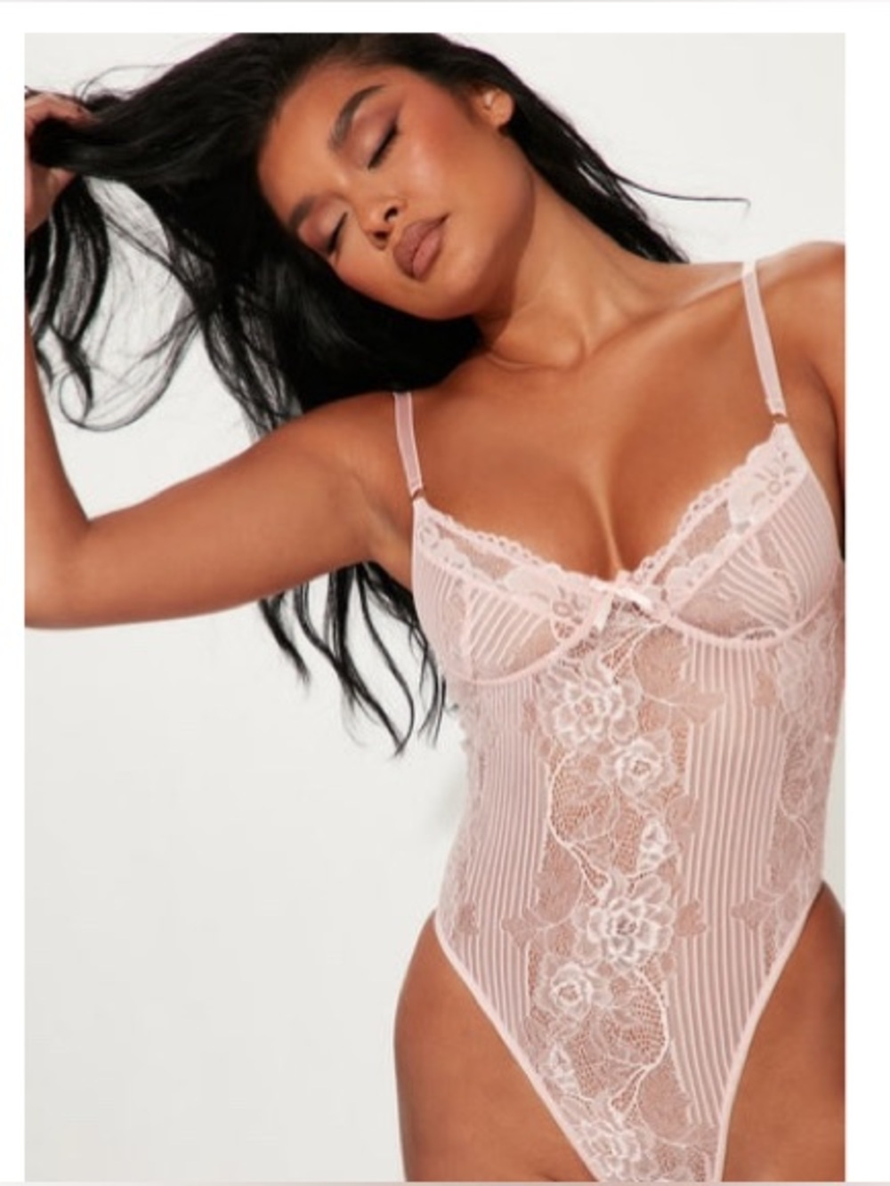 Sheer Lace Bodysuit in Blush Pink Lingerie Fashion Nova